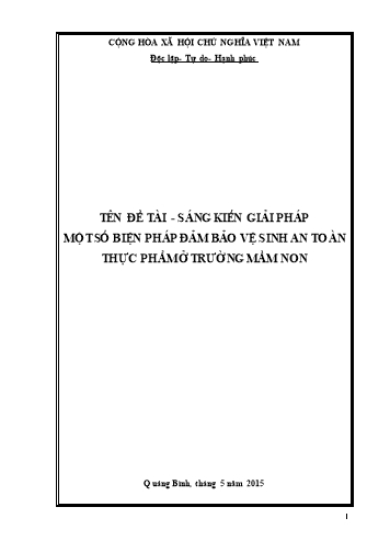 Sáng kiến kinh nghiệm Một số biện pháp đảm bảo Vệ sinh an toàn thực phẩm ở trường mầm non