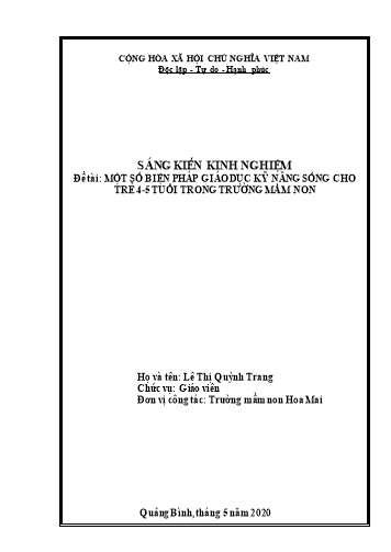 Sáng kiến kinh nghiệm Một số biện pháp giáo dục kỹ năng sống cho trẻ 4-5 tuổi trong trường mầm non