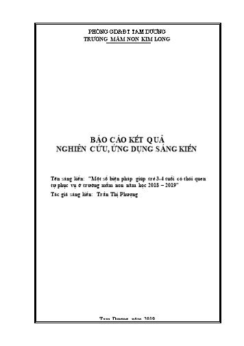 Sáng kiến kinh nghiệm Một số biện pháp giúp trẻ 3-4 tuổi có thói quen tự phục vụ ở trường mầm non - Trường Mẫu giáo Kim Long