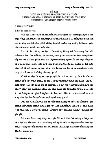 Sáng kiến kinh nghiệm Một số biện pháp giúp trẻ 5-6 tuổi nâng cao khả năng cảm thụ tác phẩm văn học ở trường Mầm non Hồng Thái Tây