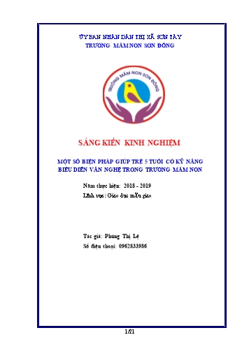 Sáng kiến kinh nghiệm Một số biện pháp giúp trẻ 5 tuổi có kỹ năng biểu diễn văn nghệ trong trường mầm non