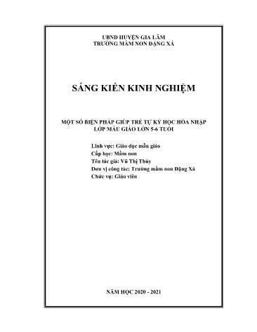 Sáng kiến kinh nghiệm Một số biện pháp giúp trẻ tự kỷ học hòa nhập lớp mẫu giáo lớn 5-6 tuổi