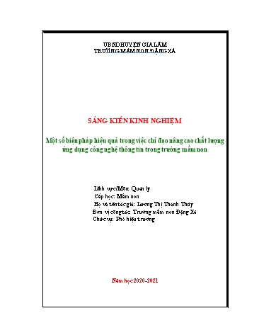 Sáng kiến kinh nghiệm Một số biện pháp hiệu quả trong việc chỉ đạo nâng cao chất lượng ứng dụng công nghệ thông tin trong trường mầm non