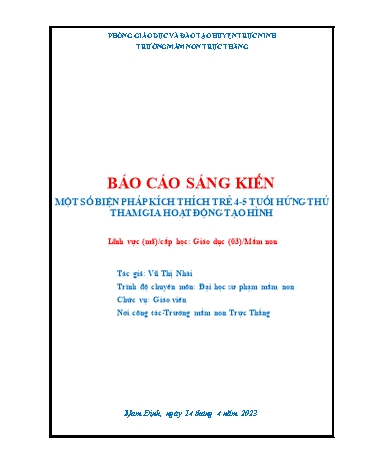 Sáng kiến kinh nghiệm Một số biện pháp kích thích trẻ 4-5 tuổi hứng thú tham gia hoạt động tạo hình tại trường Mầm non Trực Thắng