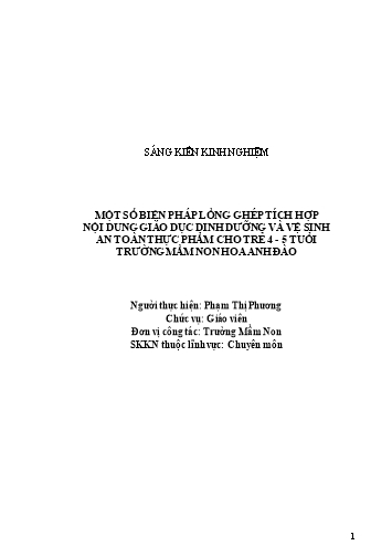 Sáng kiến kinh nghiệm Một số biện pháp lồng ghép tích hợp nội dung giáo dục dinh dưỡng và vệ sinh an toàn thực phẩm cho trẻ 4-5 tuổi trường Mầm non Hoa Anh Đào