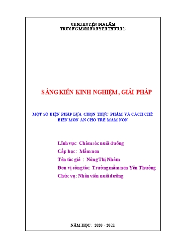 Sáng kiến kinh nghiệm Một số biện pháp lựa chọn và cách chế biến món ăn cho trẻ mầm non