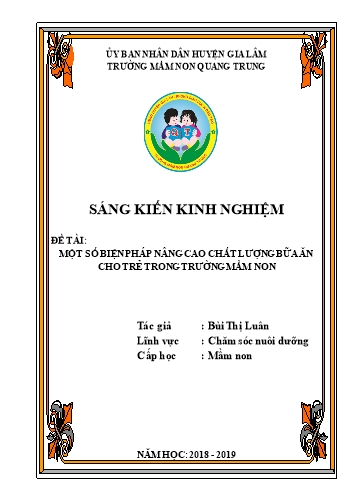 Sáng kiến kinh nghiệm Một số biện pháp nâng cao chất lượng bữa ăn cho trẻ trong trường mầm non - Bùi Thị Luân