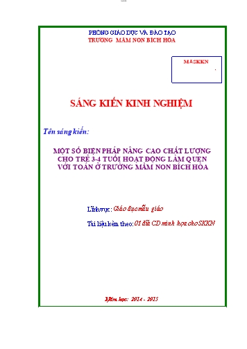 Sáng kiến kinh nghiệm Một số biện pháp nâng cao chất lượng cho trẻ 3-4 tuổi hoạt động làm quen với toán ở trường Mầm non Bích Hòa