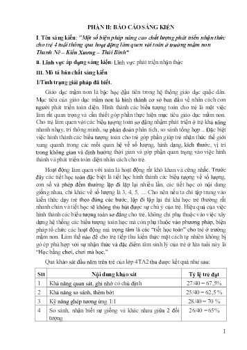 Sáng kiến kinh nghiệm Một số biện pháp nâng cao chất lượng phát triển nhận thức cho trẻ 4 tuổi thông qua hoạt động làm quen với toán ở trường mầm non Thanh Nê - Kiến Xương - Thái Bình