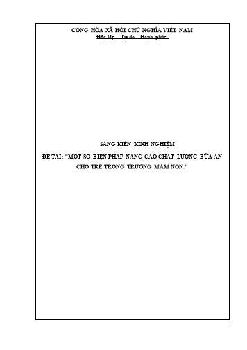 Sáng kiến kinh nghiệm Một số biện pháp nhằm nâng cao chất lượng bữa ăn cho trẻ trong trường mầm non