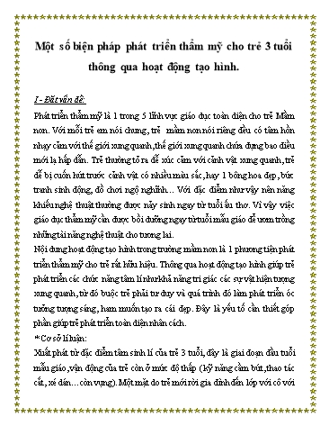 Sáng kiến kinh nghiệm Một số biện pháp phát triển thẩm mỹ cho trẻ 3 tuổi thông qua hoạt động tạo hình