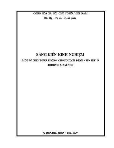 Sáng kiến kinh nghiệm Một số biện pháp phòng chống dịch bệnh cho trẻ ở trường mầm non