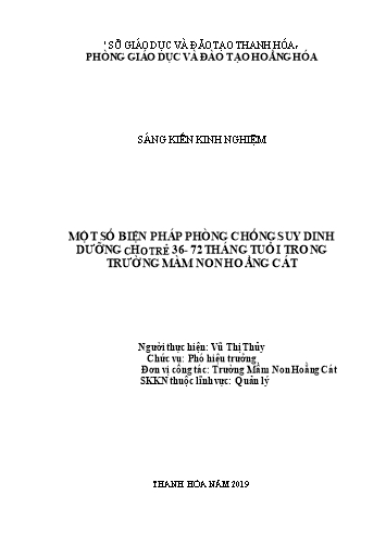 Sáng kiến kinh nghiệm Một số biện pháp phòng chống suy dinh dưỡng cho trẻ từ 36-72 tháng tuổi trong trường Mầm non Hoằng Cát