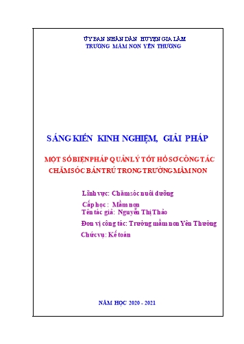 Sáng kiến kinh nghiệm Một số biện pháp quản lý tốt hồ sơ công tác chăm sóc bán trú trong trường Mầm non