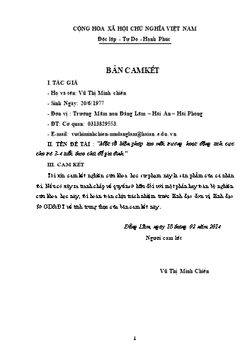 Sáng kiến kinh nghiệm Một số biện pháp tạo môi trường hoạt động tích cực cho trẻ 3-4 tuổi theo chủ đề gia đình