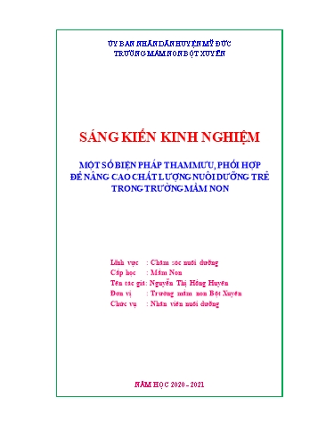 Sáng kiến kinh nghiệm Một số biện pháp tham mưu, phối hợp để nâng cao chất lượng nuôi dưỡng trẻ trong trường mầm non