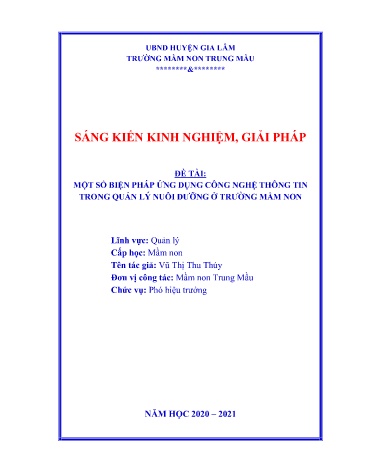 Sáng kiến kinh nghiệm Một số biện pháp ứng dụng công nghệ thông tin trong quản lý