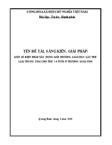 Sáng kiến kinh nghiệm Một số biện pháp xây dựng môi trường giáo dục lấy trẻ làm trung tâm cho trẻ 5-6 tuổi ở trường mầm non