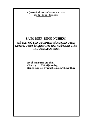 Sáng kiến kinh nghiệm Một số giải pháp nâng cao chất lượng chuyên môn cho đội ngũ giáo viên ở trường mầm non