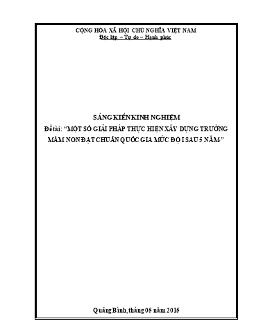 Sáng kiến kinh nghiệm Một số giải pháp thực hiên xây dựng trường mầm non đạt Chuẩn quốc gia mức độ 1 sau 5 năm