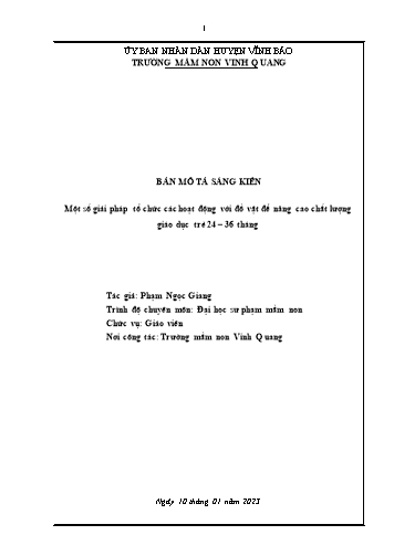 Sáng kiến kinh nghiệm Một số giải pháp tổ chức các hoạt động với đồ vật để năng cao chất lượng giáo dục trẻ 24-36 tháng