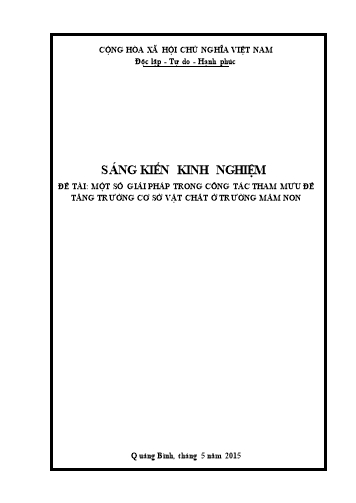 Sáng kiến kinh nghiệm Một số giải pháp trong công tác tham mưu để tăng trưởng cơ sở vật chất ở trường Mầm non