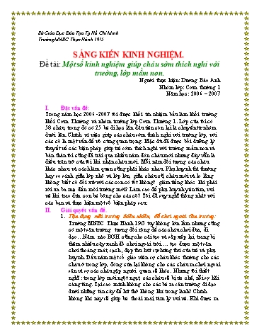 Sáng kiến kinh nghiệm Một số kinh nghiệm giúp cháu sớm thích nghi với trường, lớp mầm non - Dương Bảo Anh