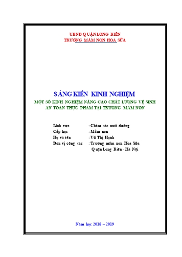 Sáng kiến kinh nghiệm Một số kinh nghiệm nâng cao chất lượng vệ sinh an toàn thực phẩm tại trường mầm non