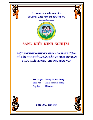 Sáng kiến kinh nghiệm Một số kinh nghiệm nâng cao chất lượng bữa ăn cho trẻ và đảm bảo vệ sinh an toàn thực phẩm trong trường mầm non