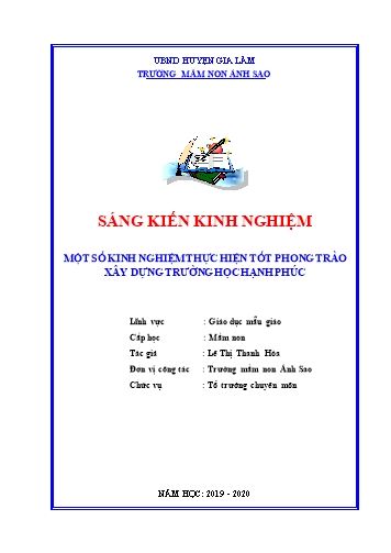 Sáng kiến kinh nghiệm Một số kinh nghiệm thực hiện tốt phong trào xây dựng trường học hạnh phúc