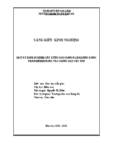 Sáng kiến kinh nghiệm Một số kinh nghiệm xây dựng bài giảng E-Learning bằng phần mềm Ispring vào giảng dạy cho trẻ mầm non