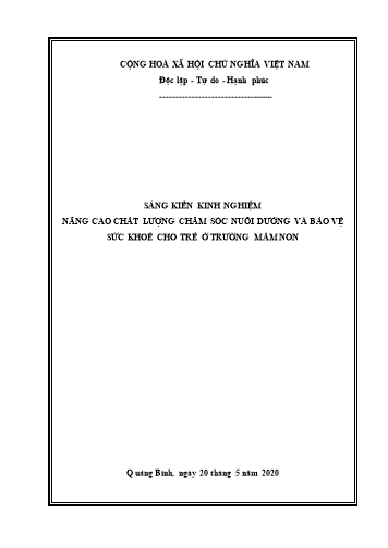 Sáng kiến kinh nghiệm Nâng cao chất lượng chăm sóc nuôi dưỡng và bảo vệ sức khoẻ cho trẻ ở trường mầm non