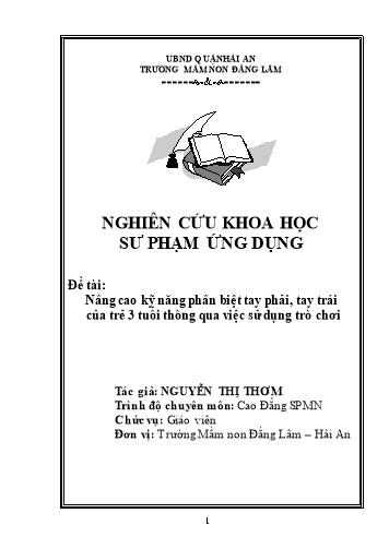 Sáng kiến kinh nghiệm Nâng cao kỹ năng phân biệt tay phải, tay trái của trẻ 3 tuổi thông qua việc sử dụng trò chơi