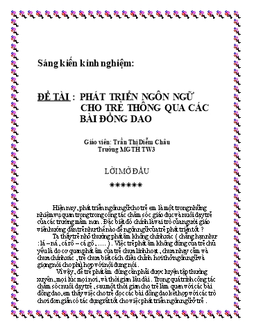 Sáng kiến kinh nghiệm Phát triển ngôn ngữ cho trẻ thông qua các bài đồng dao