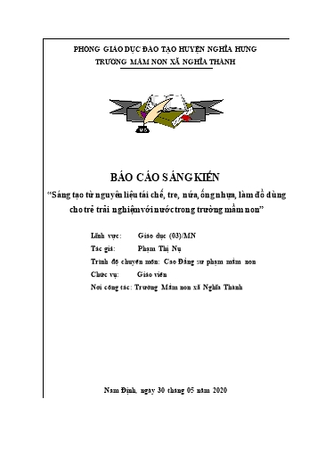 Sáng kiến kinh nghiệm Sáng tạo từ nguyên liệu tái chế, tre, nứa, ống nhựa, làm đồ dùng cho trẻ trải nghiệm với nước trong trường mầm non