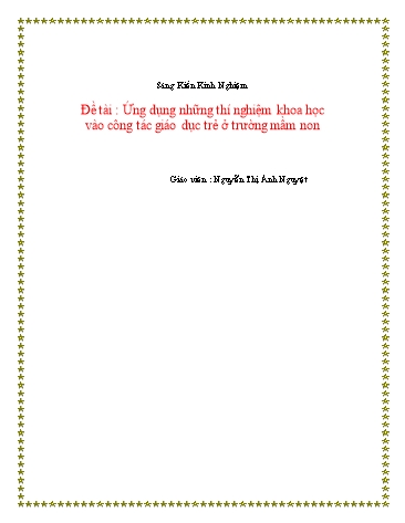Sáng kiến kinh nghiệm Ứng dụng những thí nghiệm khoa học vào công tác giáo dục trẻ ở trường mầm non