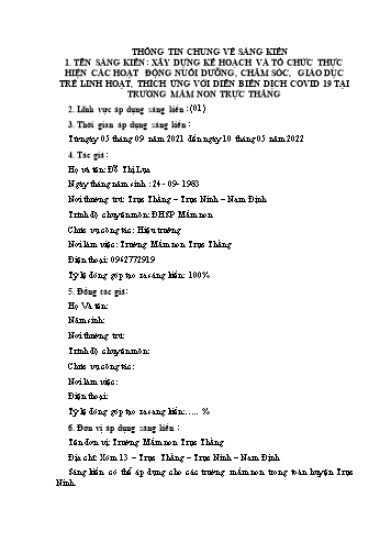 Sáng kiến kinh nghiệm Xây dựng kế hoạch và tổ chức hoạt động chăm sóc giáo dục trẻ linh hoạt thích ứng với diễn biến dịch covid 19 tại trường Mầm non Trực Thắng