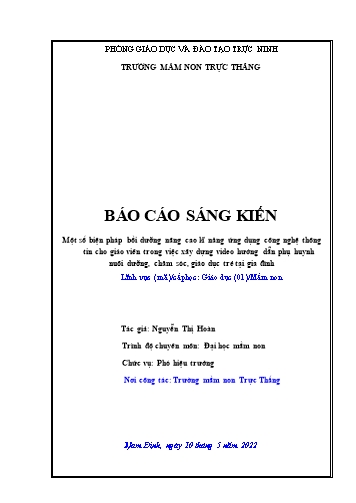 SKKN Một số biện pháp bồi dưỡng nâng cao kĩ năng ứng dụng công nghệ thông tin cho giáo viên trong việc xây dựng video hướng dẫn phụ huynh nuôi dưỡng, chăm sóc, giáo dục trẻ tại gia đình